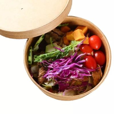 ชามสลัดกระดาษคราฟท์ Takeaway แบบใช้แล้วทิ้งอาหารกลางวัน 350ml