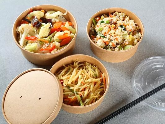 ชามสลัดกระดาษคราฟท์ Takeaway แบบใช้แล้วทิ้งอาหารกลางวัน 350ml